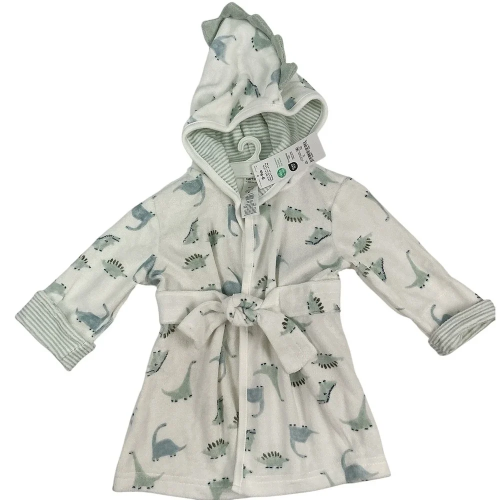 Carters Dinosaur Robe Hooded Bathrobe Baby 0-9 Months Warm and Cozy Bathtime‎